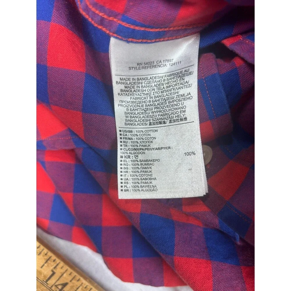 Banana Republic Mens XL Red Blue Check Plaid Short Sleeve Button Front Shirt
